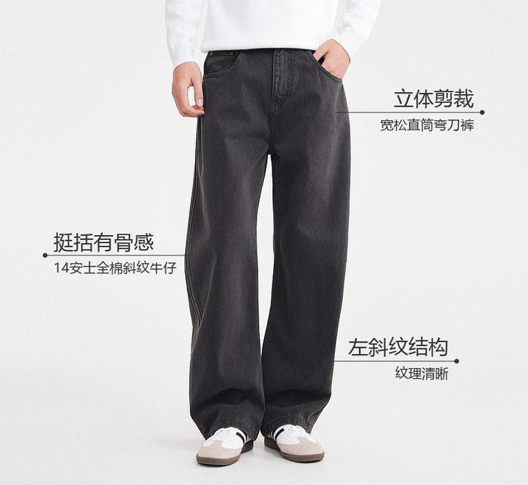 Quần jean nam ống rộng cotton phong cách Hàn Quốc — màu đen chi tiết 3