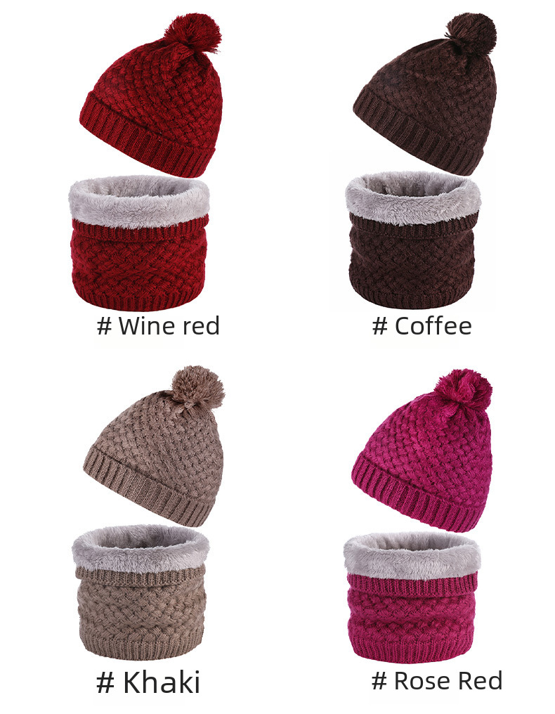 Unisex Schal Mode Winter Samt Strickmütze Set Pelz Ball Kappe Warm Einfarbig Hals Set_voghion.com
