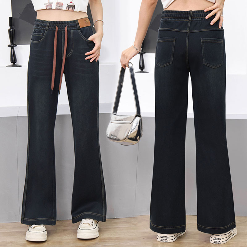 2026 Spring New Washed Soft Denim Flared Pants High Waist Slimming Cement Gray Women's Wide Leg Flared Pants