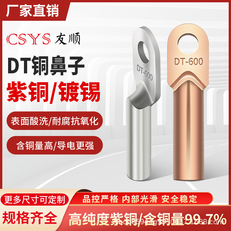 国标DT铜鼻子铜接线端子DT10-DT500平方铜鼻子堵油铜接头线鼻工厂