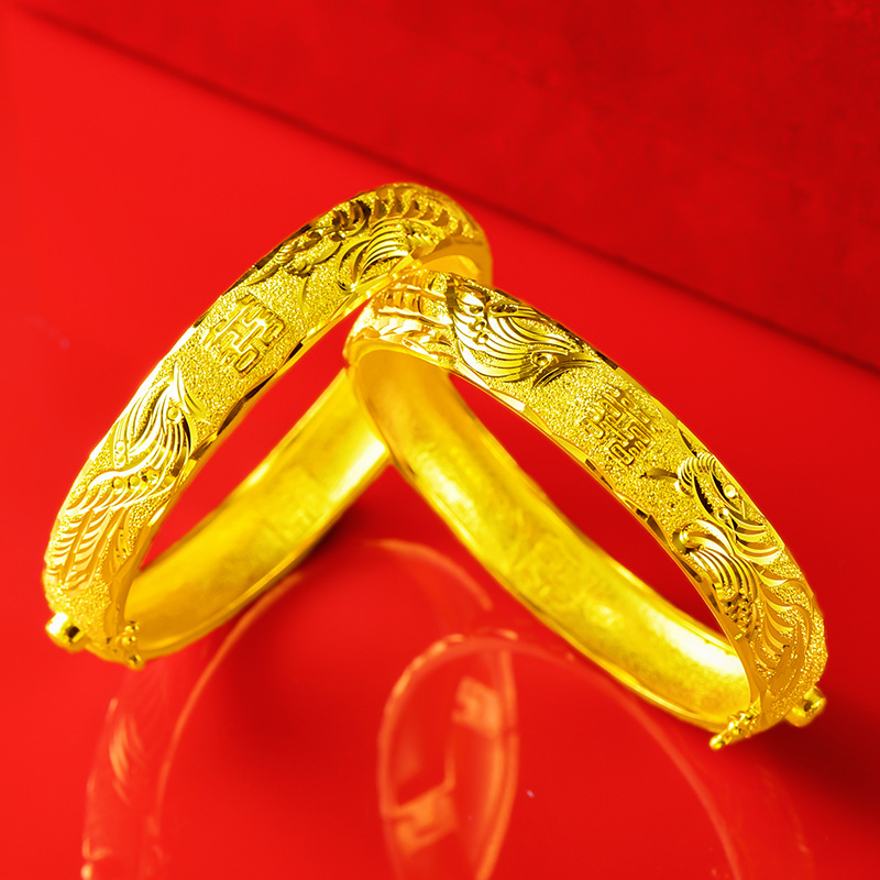 新款仿真龙凤手镯女新娘结婚仿金手镯镀黄金镯子沙金久不掉色镀金