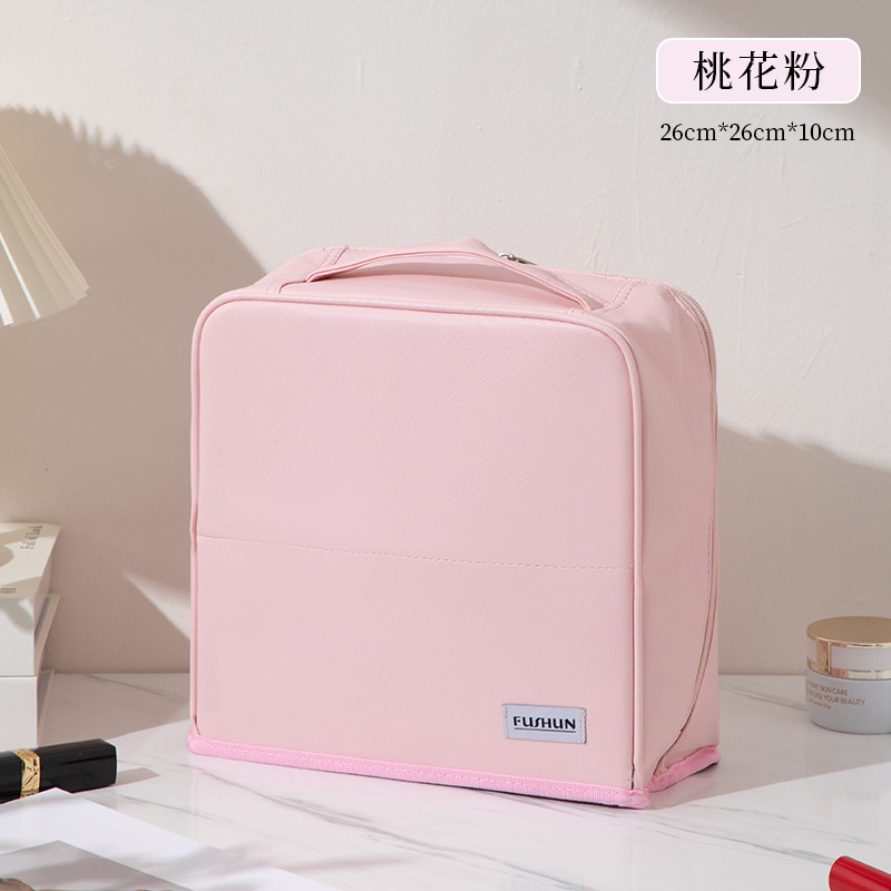 2025年新型PU化粧ポーチ 大容量 ハンドバッグ型 持ち運び便利 旅行必需品 分割式ペンケース 洗面用具入れ