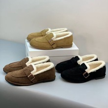 外贸原单新款羊毛包子鞋毛一体保暖乐福鞋一脚蹬经典羊反绒女鞋