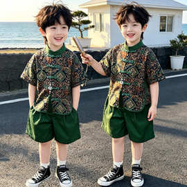 男童短袖套装儿童中国风唐装夏季汉服宝宝国潮演出服小少爷夏装薄