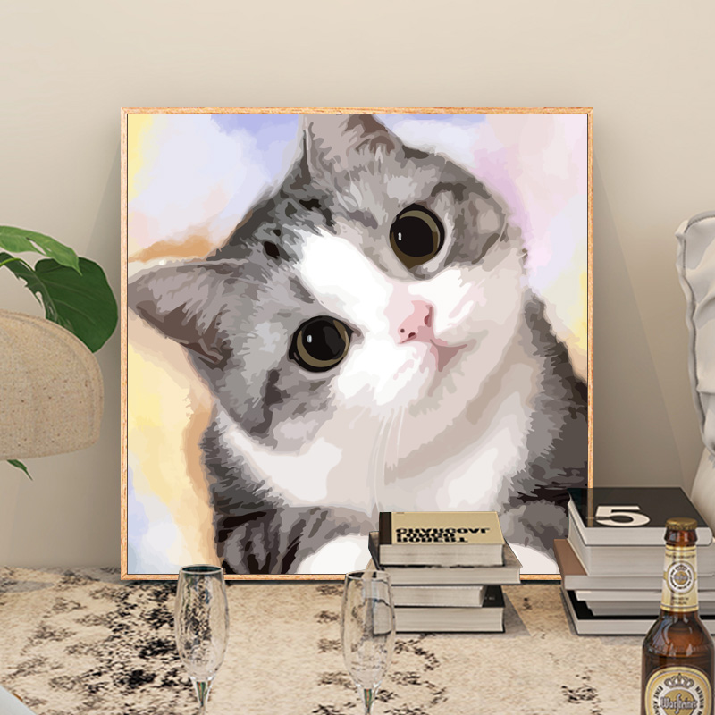 2ts猫咪数字油画diy填充手绘涂色可爱手工礼物填色系丙烯装饰画