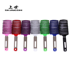 Pig bristle large curved comb, fluffy styling massage hair styling oil head ribbed comb, hair smoothing curly comb, pig bristle comb