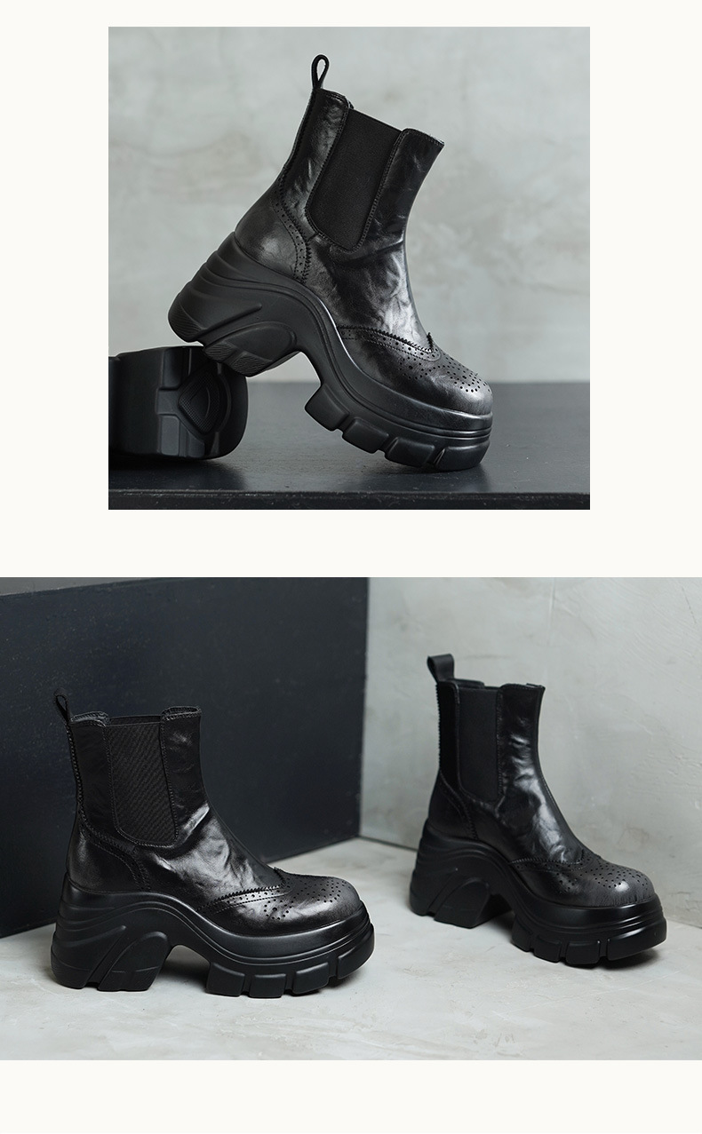 Giày boot Chelsea nữ cổ ngắn đế dày mũi tròn màu nâu cổ điển — Lớp lót nhung đen, Nhung nâu, Lớp lót đơn màu đen, Lớp lót đơn màu nâu chi tiết 6