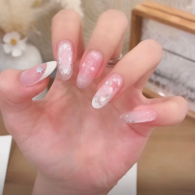 Ambiente dulce, polvo helado, uñas de ojo de gato, nuevas pegatinas de uñas de alta calidad, uñas postizas, uñas de uñas hechas a mano, uñas