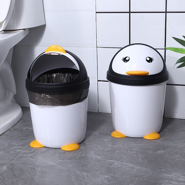 2024 New Penguin Trash Can Toilet Household Bathroom Large Size Lid Kitchen Living Room Cute Bedroom Shihuai