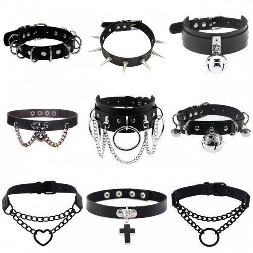 Rockabilly punk necklace rivet collar PU leather women's neck tie choker neck chain collarbone chain gothic accessories