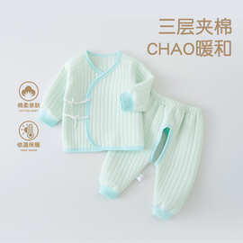 新生儿秋冬套装保暖夹棉和尚服开档裤分体睡衣婴儿斜襟系带内衣