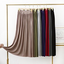 莫代尔长裙夏薄款高腰韩版长款半身裙纯色宽松柔软百褶裙A字裙