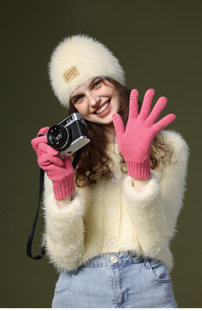 Knitted Wool Gloves For Women Windproof Thermal Fleece Lined_voghion.com