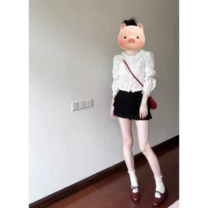 清纯系绝美套装女2025早秋新款蕾丝拼接长袖衬衫a字半身裙两件套|undefined