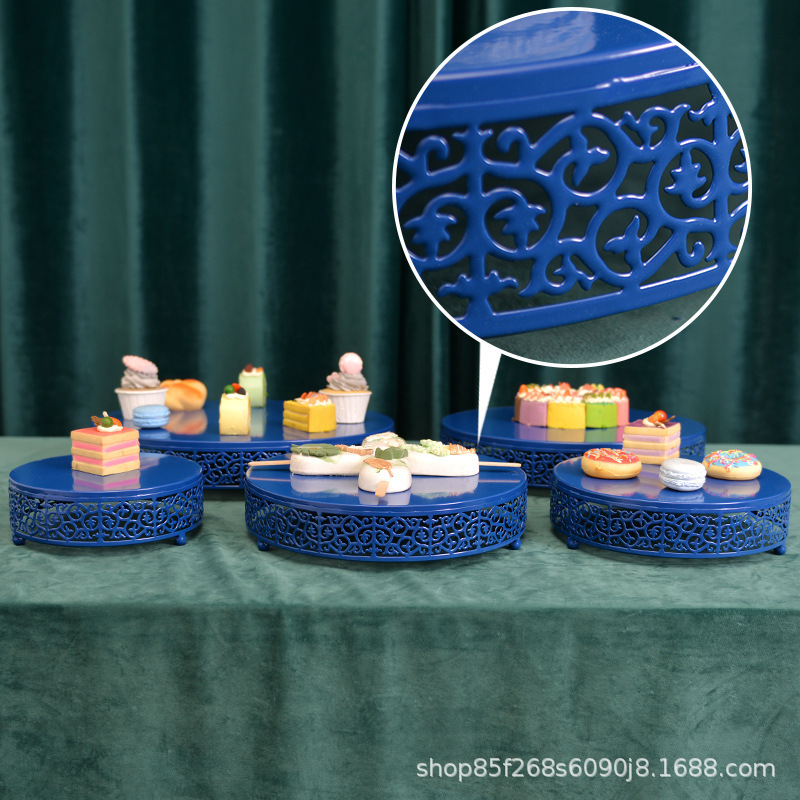 欧式创意蛋糕架婚庆道具蓝色花边铁金属甜品台摆件烘焙点心架组合