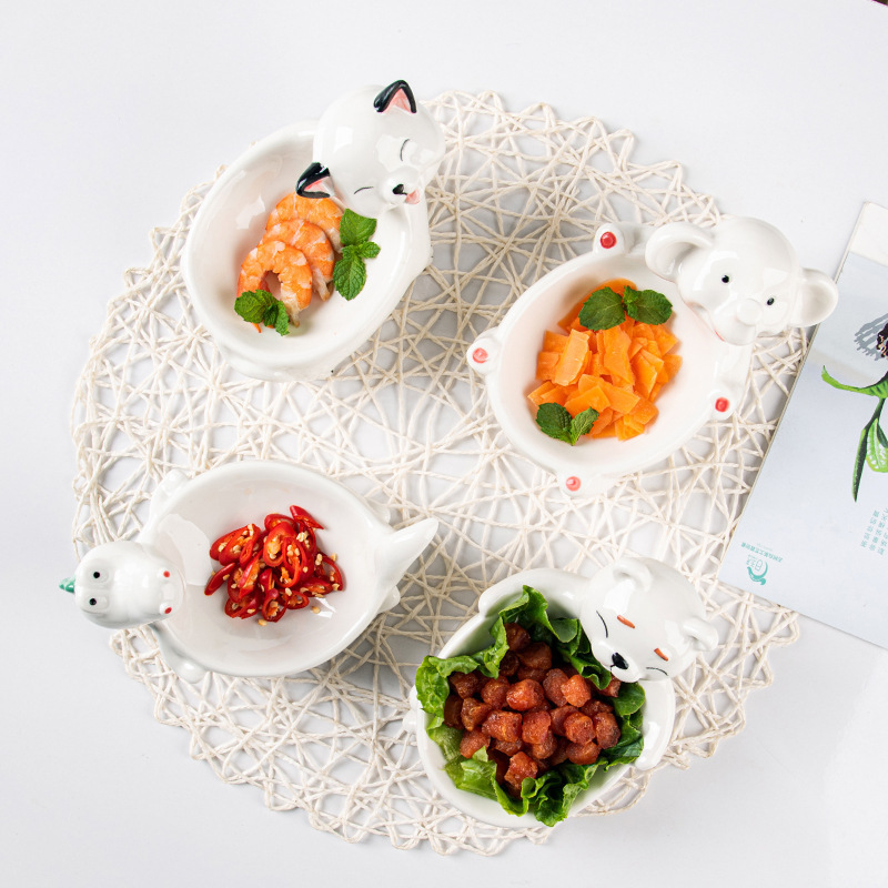 Ceramic Sauce Bowl Cartoon Duck Vinegar Plate Oil Plate Household Hotel Tableware Large Capacity Condiment Plate Dinner Bowl Soy Sauce Bowl