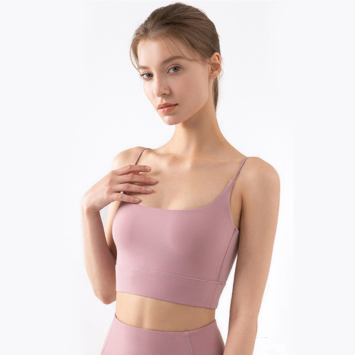 Cross-border seamless breathable yoga vest with chest pad for women with thin shoulder straps and beautiful back sports fitness clothing top camisole