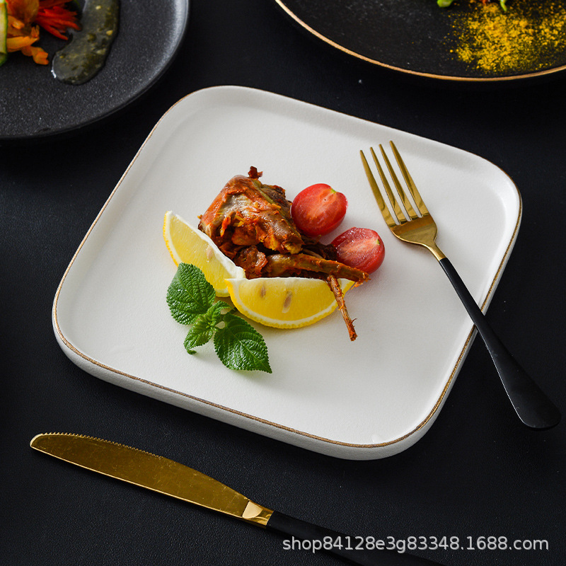 Phnom Penh Frosted Plate Flat Plate Household Disc Restaurant Steak Plate High Color Value Western Plate Hotel Plate Tableware Wholesale