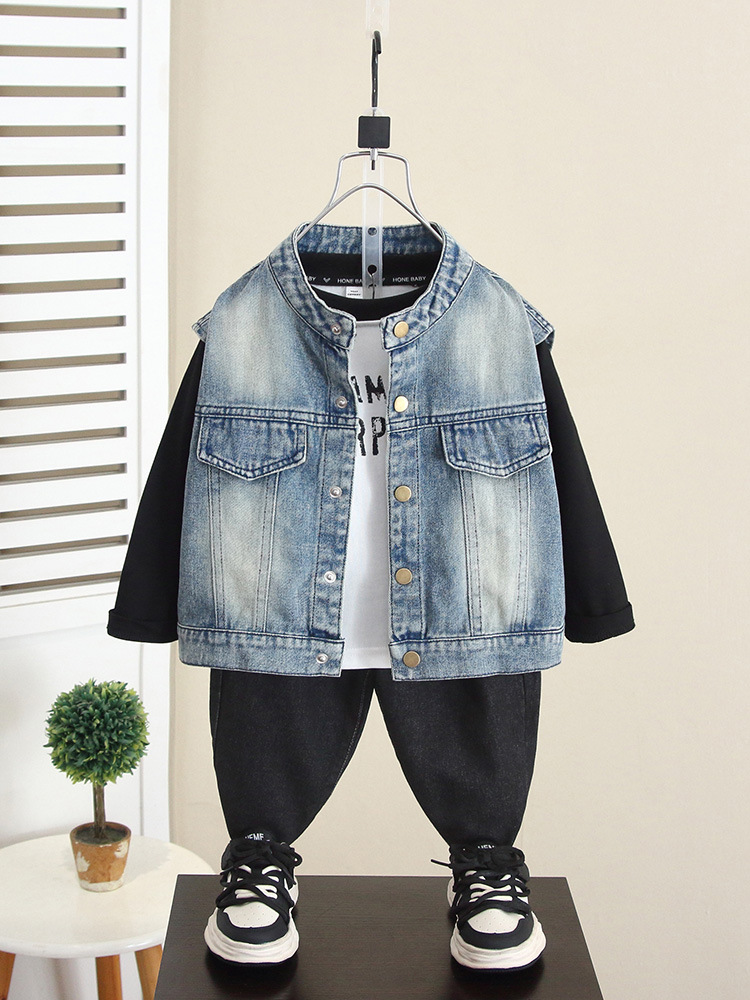 6263 Chaleco de mezclilla de otoño para niños 2025 Nuevo estilo de primavera y otoño para niños Chaleco coreano para niños