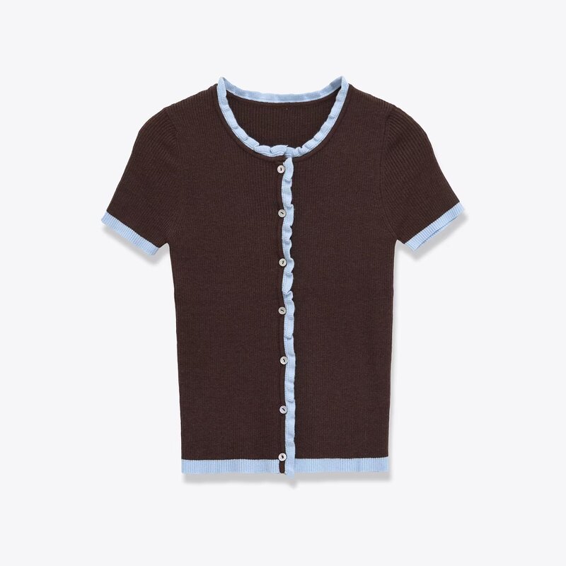 Pb&Za Women's 2025 Winter New Fashion Simple Slim Fit Contrasting Color Closed Button Knitted Round 0014114