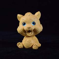 黃楊木黃金檀平安搖頭虎木雕擺件 可愛胖虎肥貓實木手把件文玩萌