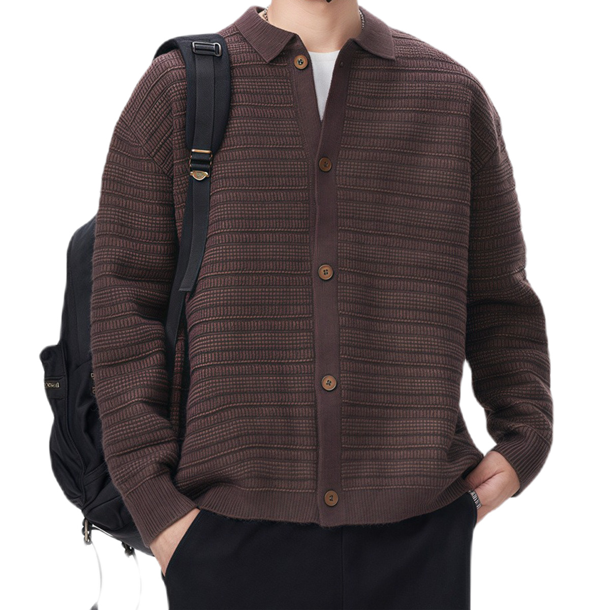 Explosiones transfronterizas europeas de tamaño grande jersey suéter hombre polo de negocios con collar cardigan chaqueta fábrica de moda al por mayor