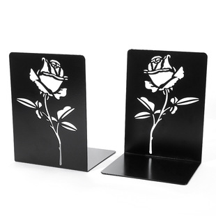 Creative Rose Flower Shadow Book Stand Student Book Storage Desktop Bookshelf 1 Pair Retro Simple ins Personalized Metal