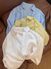 法式白色亚麻长袖衬衫女早秋薄款宽松设计感小众衬衣外搭防晒上衣