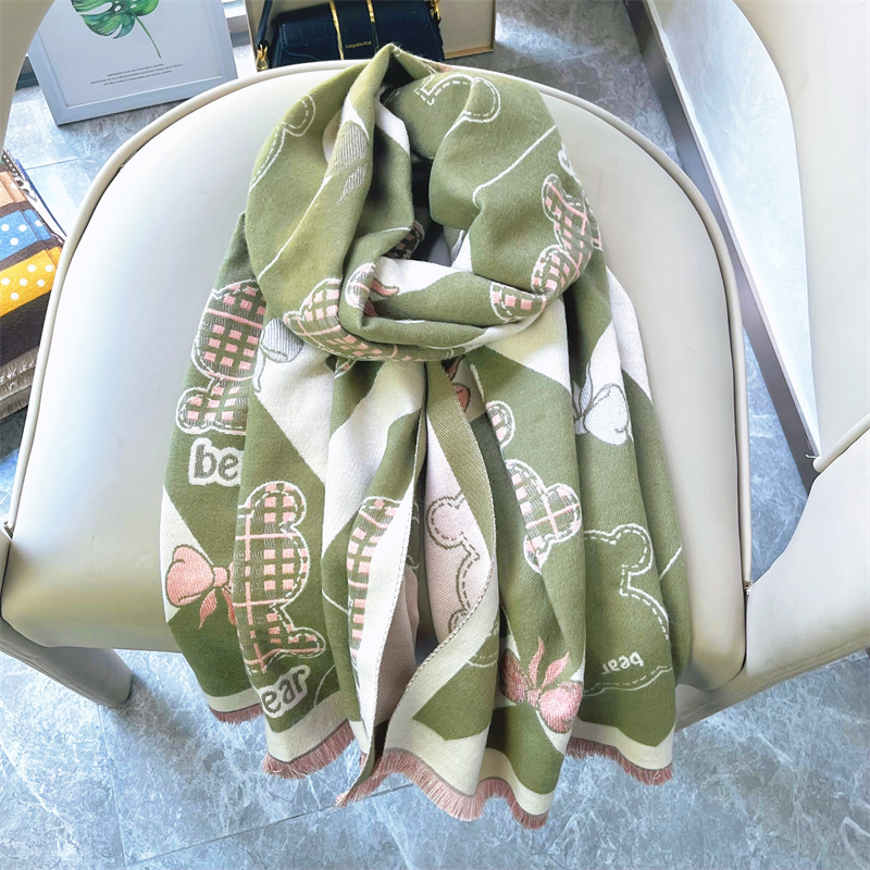 Nuove sciarpe autunno inverno, dolce fascia da collo con orsetto dei cartoni animati e carina ragazza, tendenza scialle caldo per studenti_voghion.com
