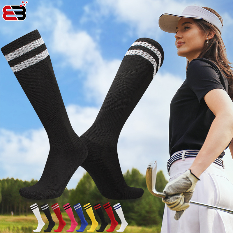 Women's Golf Socks High Towel Bottom Sports Socks Long Black Two-Bar Socks Stripesd Golf Stockings Large Size Women's Golf Socks High Towel Bottom Sports Socks Long Black Two-Bar Socks Stripesd Golf Stockings Large Size