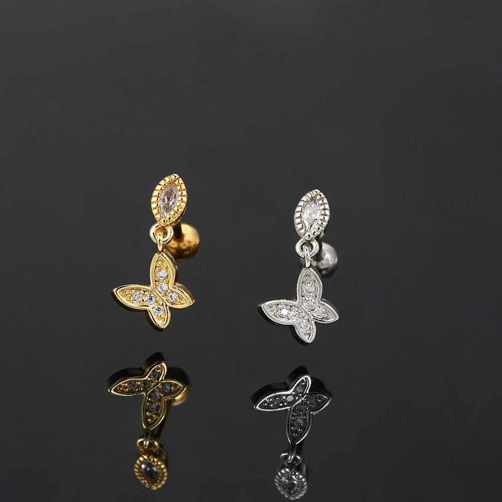 1 Piece Simple Style Classic Style Geometric Butterfly Inlay Copper Zircon Ear Studs display picture 2