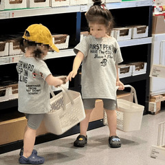 夏の新型韓国版女の子グレー半袖tシャツパンツ気質ファッションスーツ2点セット0030A045