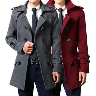 Woolen Coat Men's Mid-length Autumn and Winter 2023 New Arrival Coat fleece-lined Thickened Men's Wool Coat Trendy