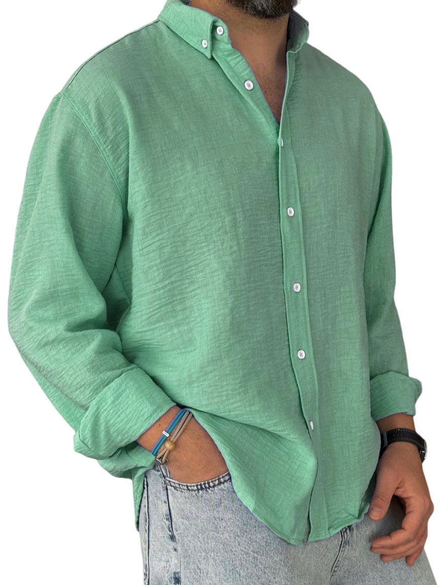 Men's Brushed Overcoat With Turn-down Collar Solid Long Sleeve_voghion.com
