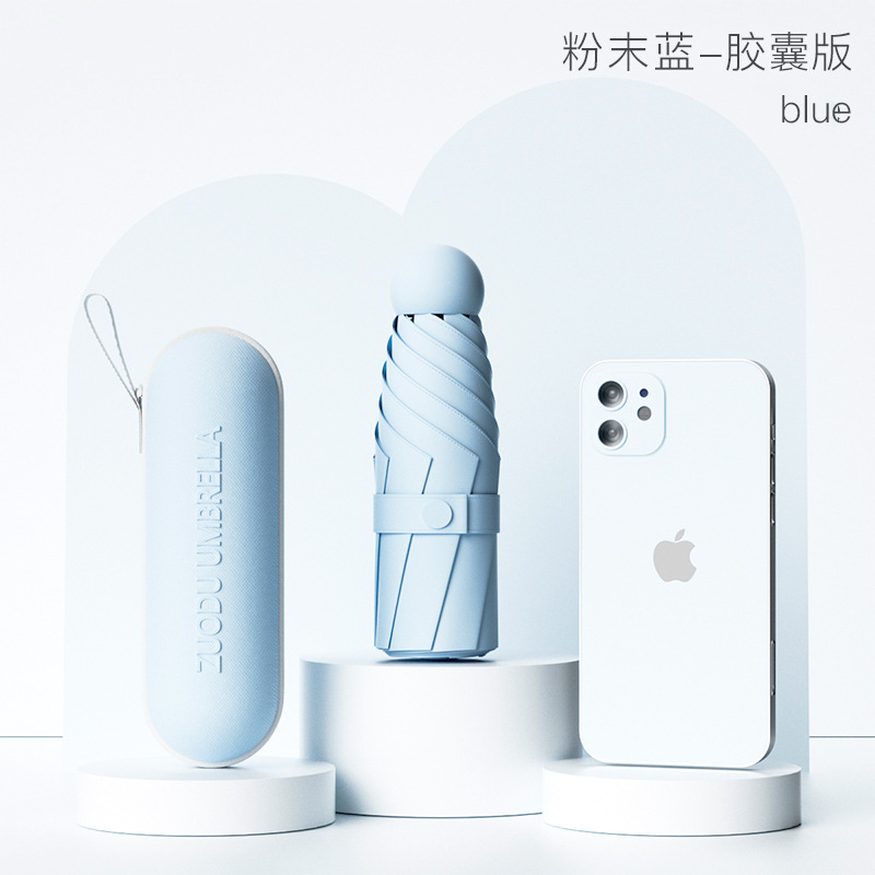 Paraguas personalizadas portátiles protectores solares mini paraguas ultraligero para mujeres sol y lluvia de cápsulas anti-UV