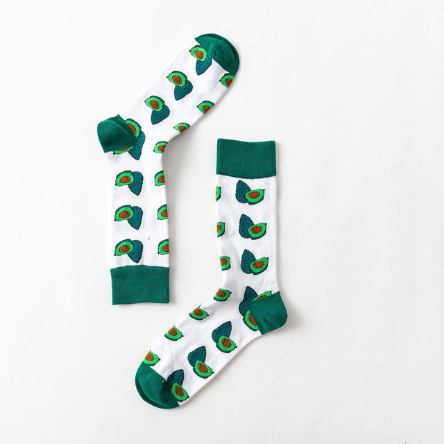 New Harajuku Style Fashion Socks Woman Funny Colorful Dot Striped Avocado Print Cotton Socks Winter Happy