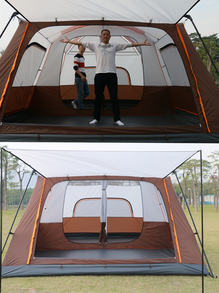 Carpa al aire libre dos dormitorios y una sala de estar engrosamiento equipo de campamento de doble capa suministros picnic camping tienda plegable portátil grande