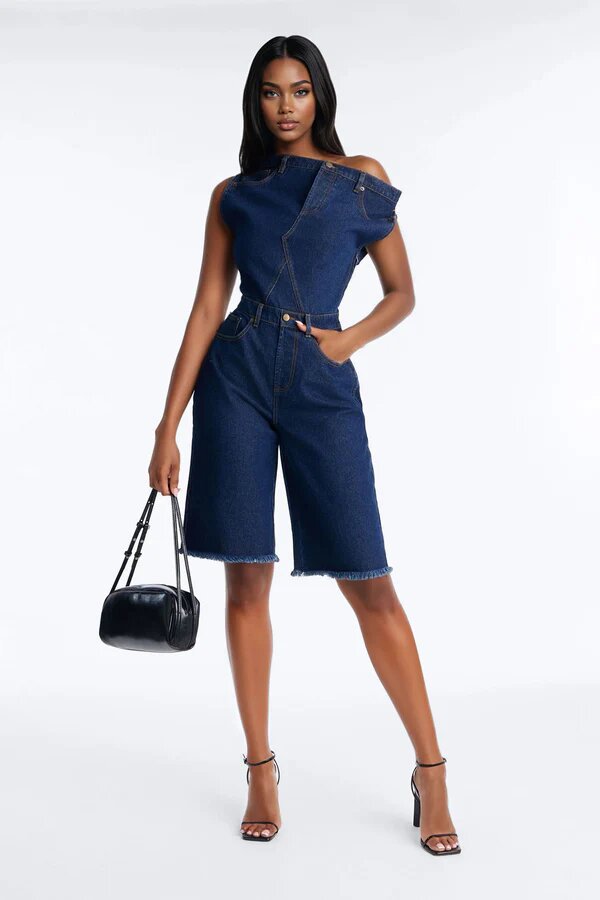 Women's Strapless Off-Shoulder Slim Fit Denim Jumpsuit Casual Fashion American Style New_ecoleips.com