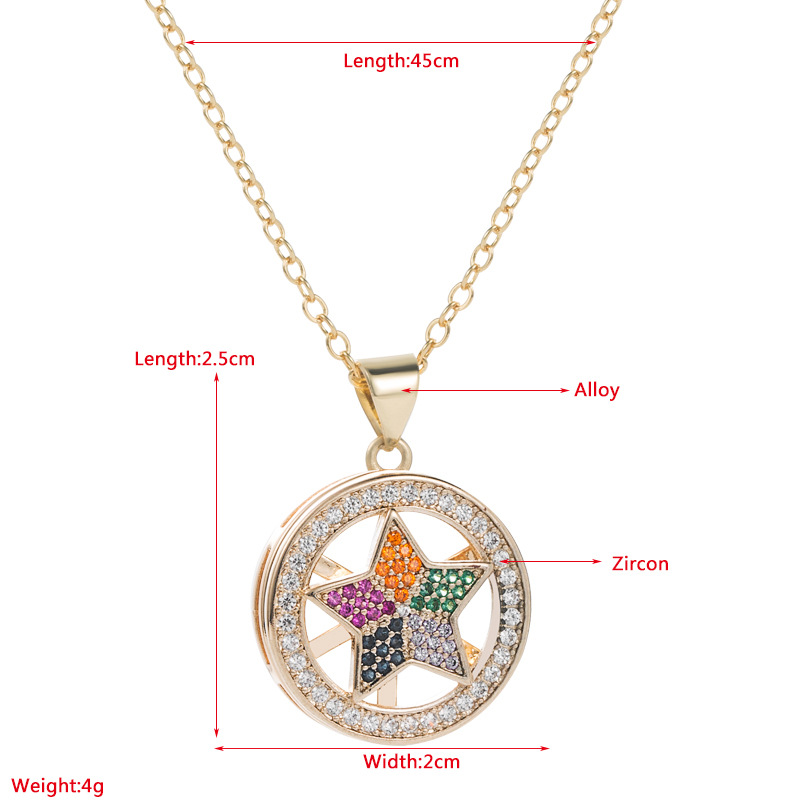 New Rotatable Zircon Star Heart copper gold-plated necklace