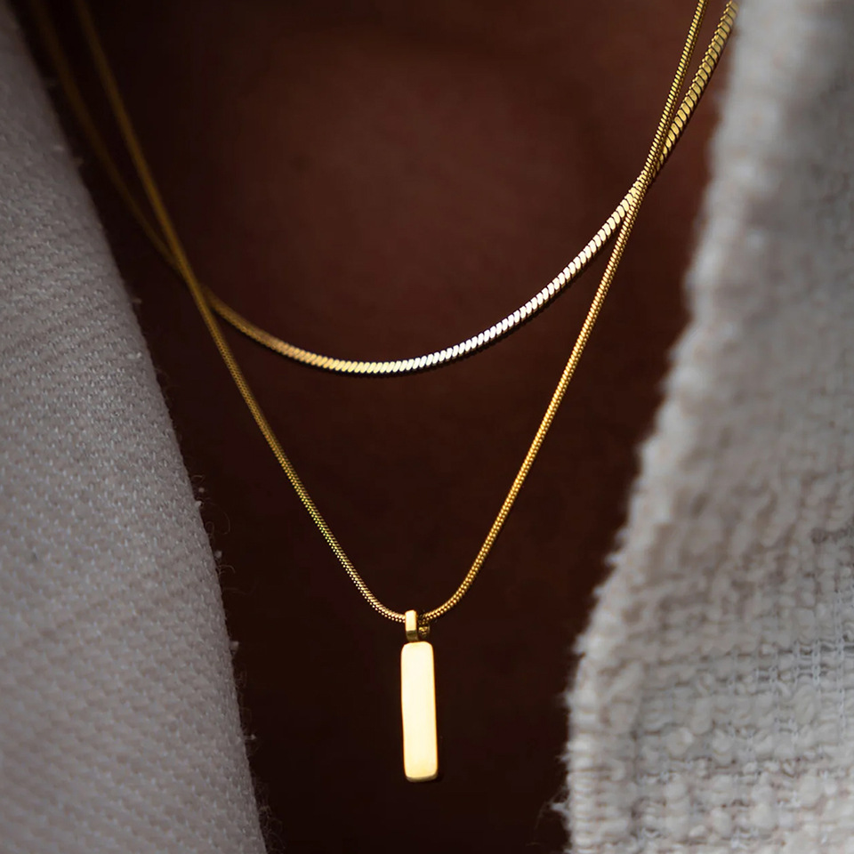 Unisex Gender 18K Gold Plated White Gold Plated 316 Stainless Steel Geometric Hip-Hop Simple Style Snake Chain Pendant Necklace For Unisex