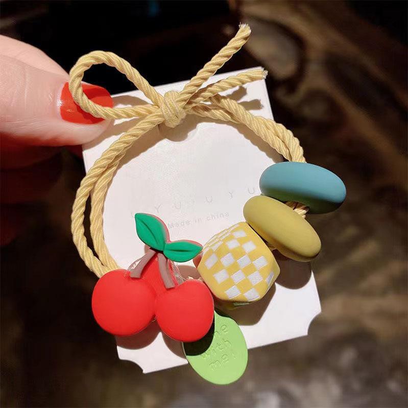 Elástico joyas de cabello de moda con frijoles frescos M anillo de cereza cuerda de cabello al por mayor de la banda de goma cabeza de 100 bolas de cabello rojo una variedad de alta elástica