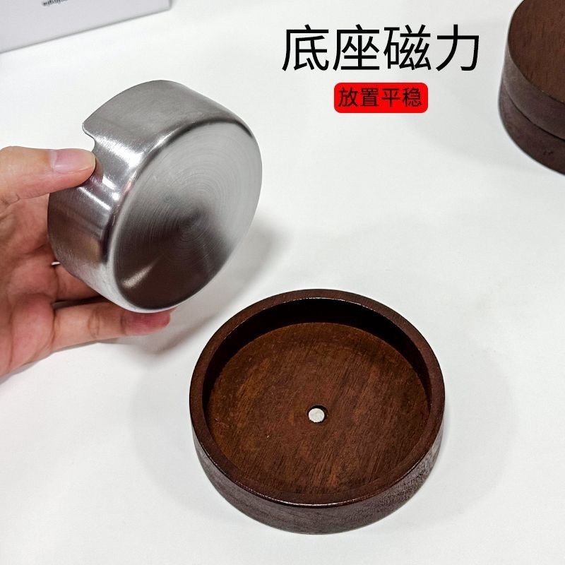 クルミ色の無垢材蓋付き灰皿、飛散防止木製無垢材ステンレス製、家庭用リビングルームオフィス用|undefined
