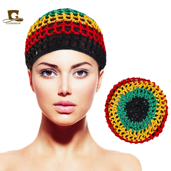 Jamaican Colored Hair Crochet Net Hat, Hair Protection Net Headgear Fw-13, Versatile Pastoral Style Weaving