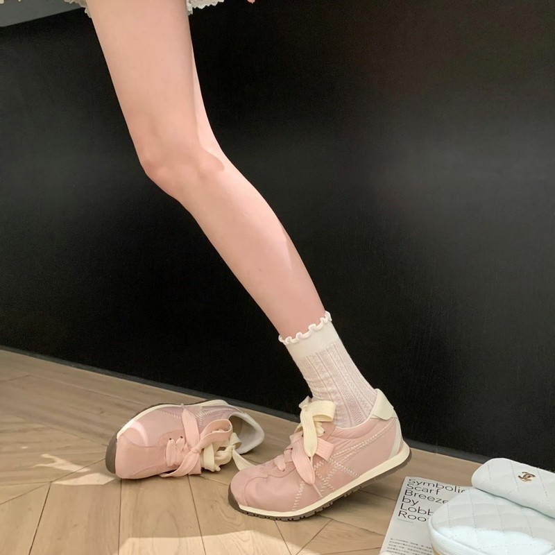 羊皮版~芭蕾风百搭真皮厚底德训鞋女百搭休闲运动板鞋绑带阿甘鞋|undefined