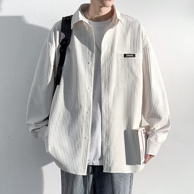 Waffe Shirt Jacket Men's Spring and Autumn New Arrival Hong Kong-style All-match Workwear Long-sleeved Men's Casual Loose Short-sleeved Shirt
