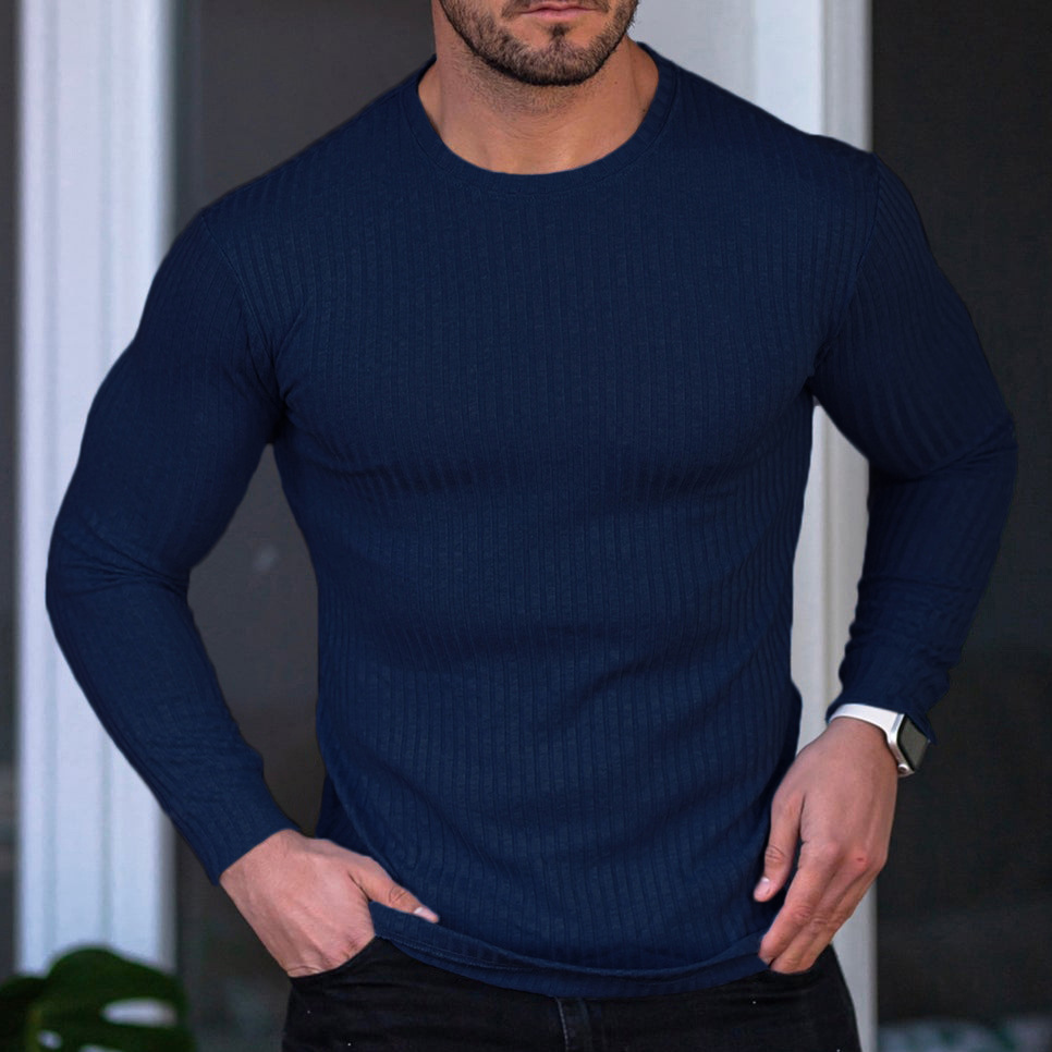 Comercio exterior transfronterizo entre Europa y Estados Unidos Wish hombre de otoño deportivo acondicionamiento ocio cuello vertical elástico cuello redondo camiseta de manga larga