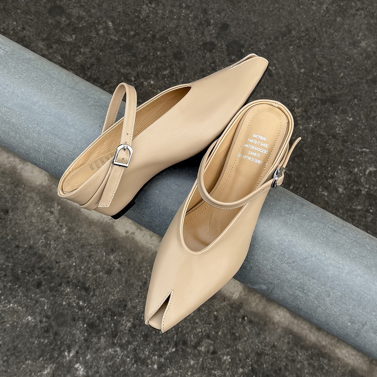 Sandal nữ hở mũi gót nêm cao da bò tăng chiều cao quai ngang — màu đen, màu trắng, màu mơ chi tiết 95