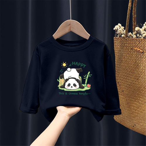 H2353# Boys' and Girls' 100% Cotton Long-Sleeve T-shirts Children's Clothing Autumn Casual Top for Middle Children Basic Shirt