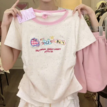 猫咪少女夏季百搭正肩短袖甜妹T恤修身短款新款显瘦学院风上衣ins