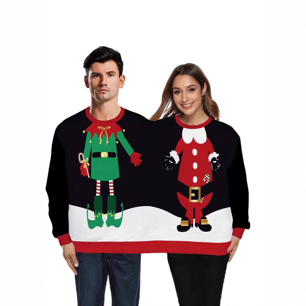 Рождественский новый продукт 3D цифровая печать 2024 осень и зима тренд новая пара сшитый топ с круглым вырезом